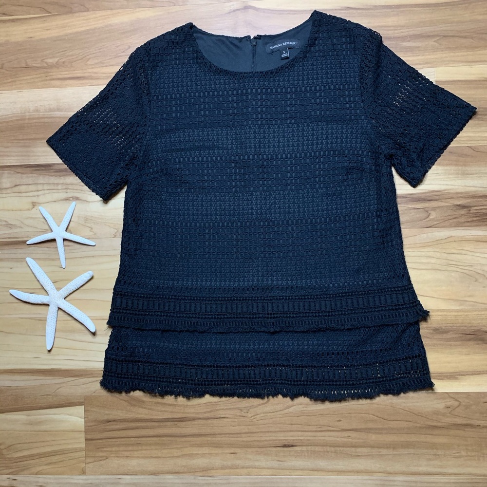 Banana Republic Women’s Black Crochet Layered Top, Size Small